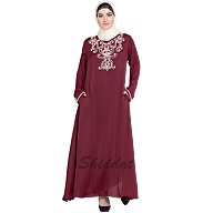 Designer Embellished Nida abaya- Maroon 